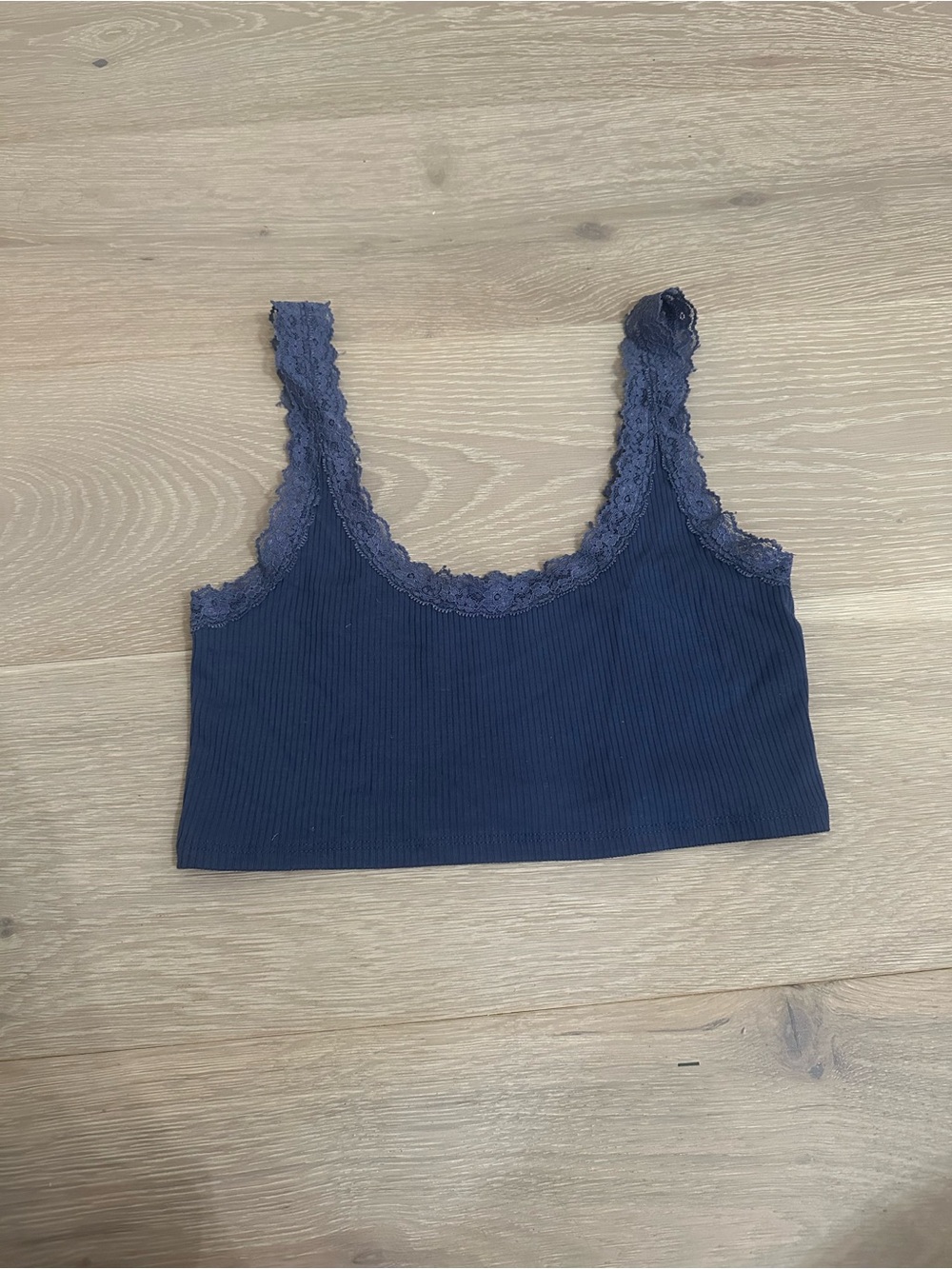 American Eagle Outfitters Navy Lace-Trim Ribbed Bralette